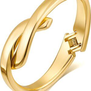 Gold Brass Bangle Bracelets Women Hinge Cuff Fashion Chunky Elastic